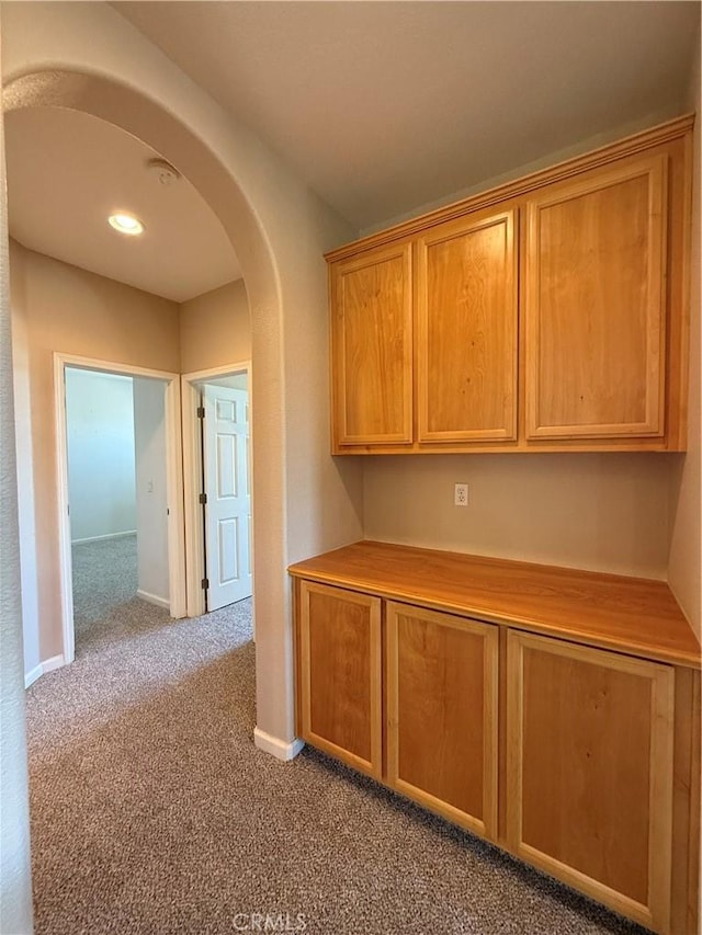 4125 Sattui Ct, Merced, CA 95348 - hallway with arched walkways, carpet, and recessed lighting