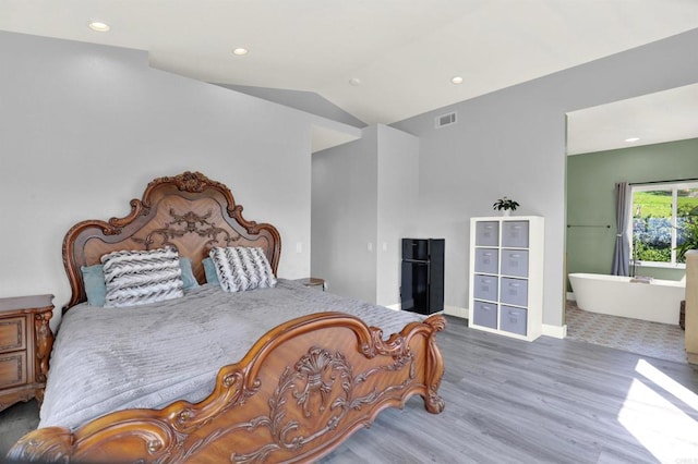 4710 Sleeping Indian Rd, Fallbrook, CA 92028 - bedroom featuring wood finished floors, lofted ceiling, and recessed lighting