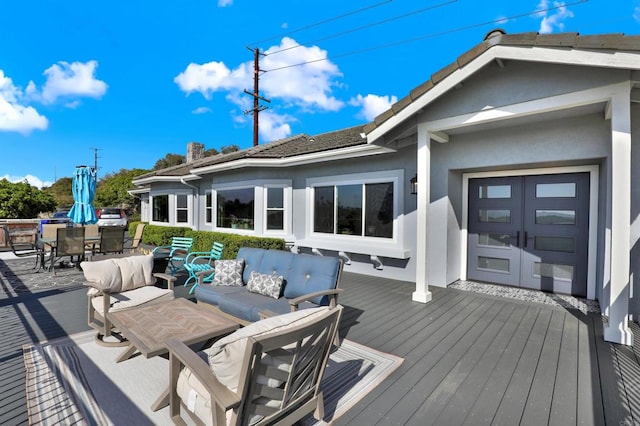 4710 Sleeping Indian Rd, Fallbrook, CA 92028 - deck featuring an outdoor hangout area, french doors, and outdoor dining space
