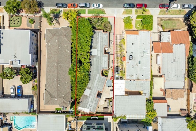 1928 Rosalia Rd, Los Angeles, CA 90027 - aerial overview of property's location with property parcel outlined and a pool area
