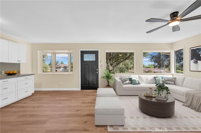 3777 N Arrowhead Ave, San Bernardino, CA 92405 - living area featuring light wood-style flooring and ceiling fan