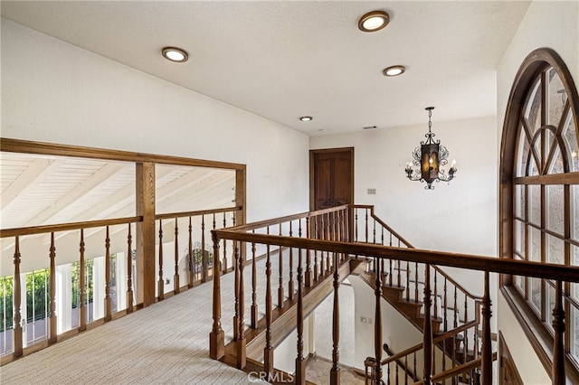 23511 Mirage Ln, Diamond Bar, CA 91765 - hallway with a chandelier, carpet floors, and recessed lighting