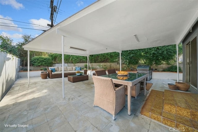 1745 College View Pl, Los Angeles, CA 90041 - fenced backyard with a grill, an outdoor living space, a patio area, and outdoor dining space