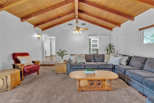 6721 E Coralite St, Long Beach, CA 90808 - living area with carpet, wood ceiling, and ceiling fan