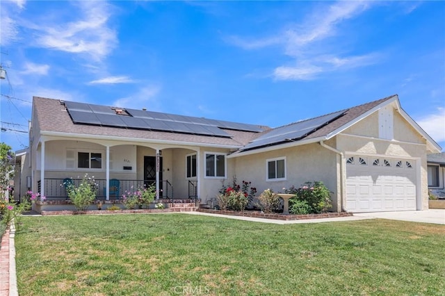 6721 E Coralite St, Long Beach, CA 90808 - ranch-style home with covered porch, a front lawn, driveway, and a garage