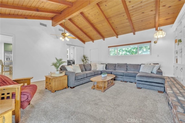 6721 E Coralite St, Long Beach, CA 90808 - living area with wood ceiling, carpet floors, and ceiling fan