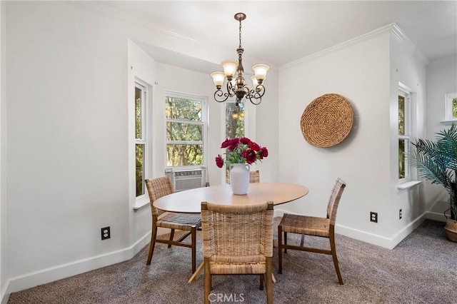 790 Manzanita St, Lakeport, CA 95453 - dining room with a chandelier, ornamental molding, carpet flooring, and cooling unit