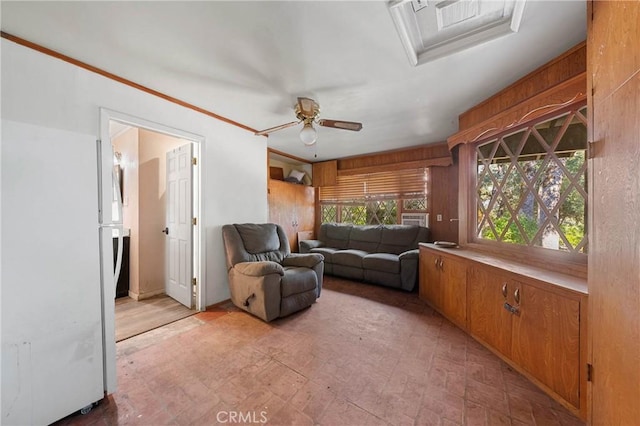 790 Manzanita St, Lakeport, CA 95453 - living area featuring a ceiling fan and attic access