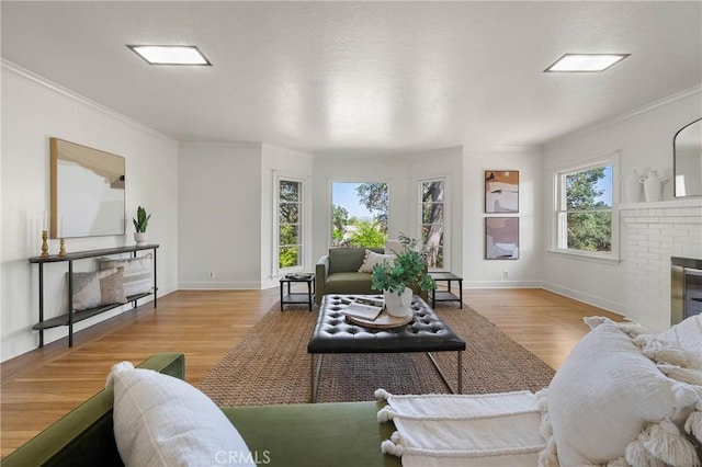 790 Manzanita St, Lakeport, CA 95453 - living area featuring ornamental molding, wood finished floors, and a fireplace