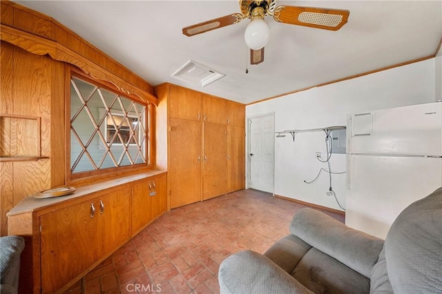 790 Manzanita St, Lakeport, CA 95453 - living room featuring brick flooring and ceiling fan