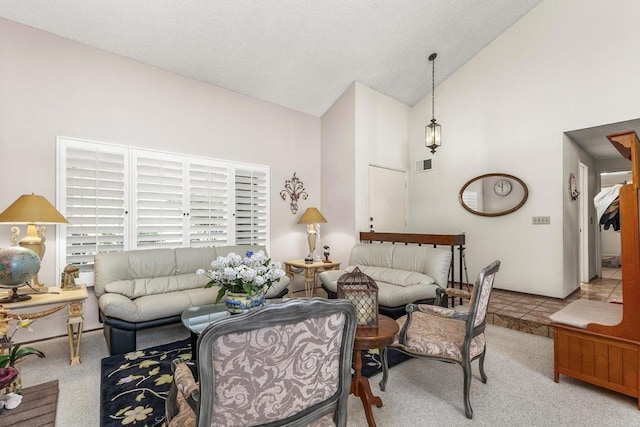 10323 Pine Grove St, Spring Valley, CA 91978 - living room featuring high vaulted ceiling and carpet