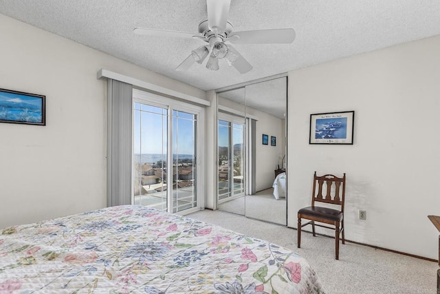 10323 Pine Grove St, Spring Valley, CA 91978 - bedroom with carpet flooring, access to outside, a textured ceiling, ceiling fan, and a closet