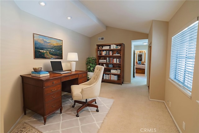 23169 Mulholland Dr Unit 3, Woodland Hills, CA 91364 - office with lofted ceiling, light carpet, and recessed lighting