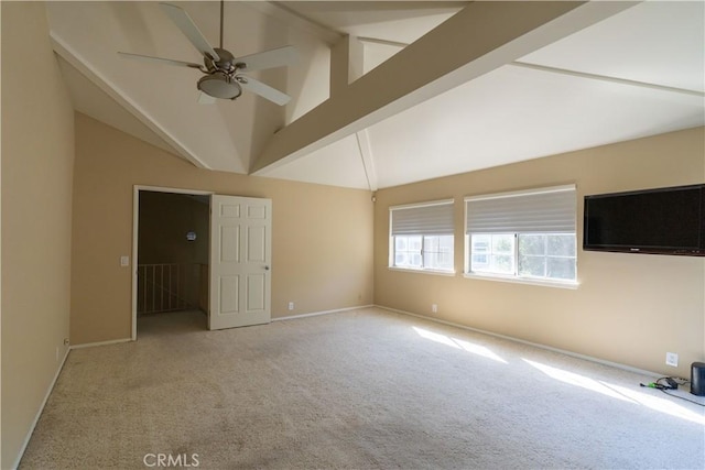 23169 Mulholland Dr Unit 3, Woodland Hills, CA 91364 - carpeted spare room with a ceiling fan, high vaulted ceiling, and beamed ceiling