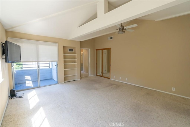 23169 Mulholland Dr Unit 3, Woodland Hills, CA 91364 - carpeted empty room with ceiling fan and high vaulted ceiling