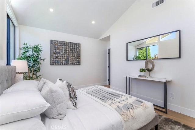12350 Mclennan Ave, Granada Hills, CA 91344 - bedroom featuring recessed lighting, wood finished floors, and vaulted ceiling