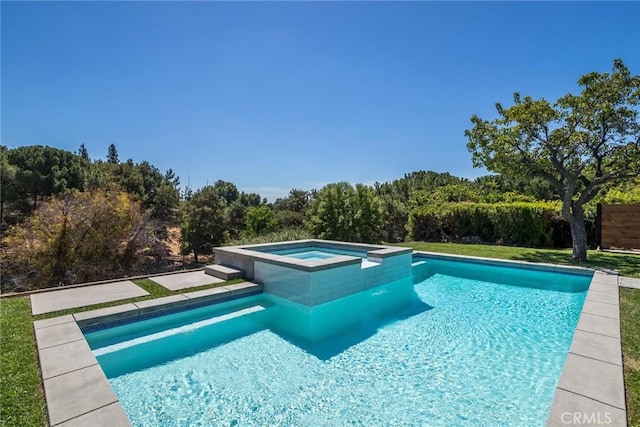 12350 Mclennan Ave, Granada Hills, CA 91344 - view of pool featuring a pool with connected hot tub and a view of trees