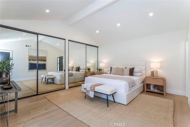 12350 Mclennan Ave, Granada Hills, CA 91344 - bedroom featuring light wood-style flooring, two closets, and recessed lighting