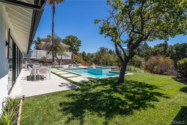 12350 Mclennan Ave, Granada Hills, CA 91344 - view of pool with a pool with connected hot tub, a patio, and a fenced backyard