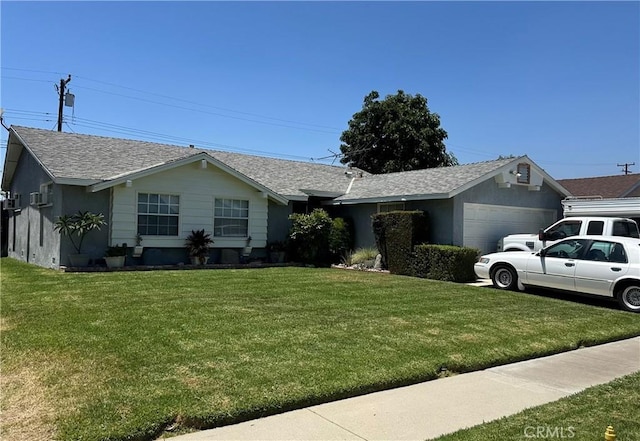 4233 N Shadydale Ave, Covina, CA 91722 - ranch-style house with an attached garage, a front lawn, and roof with shingles