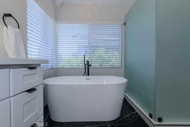 4330 E Cornwall Ave, Orange, CA 92867 - full bath featuring marble finish flooring and a freestanding tub