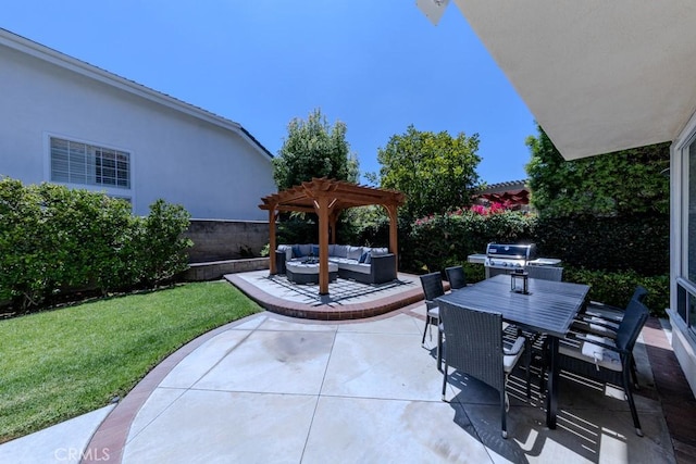 4330 E Cornwall Ave, Orange, CA 92867 - fenced backyard featuring an outdoor hangout area, a pergola, a patio, and outdoor dining area