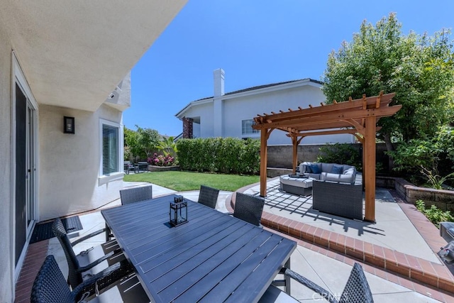 4330 E Cornwall Ave, Orange, CA 92867 - fenced backyard with an outdoor hangout area, a pergola, a patio, and outdoor dining space