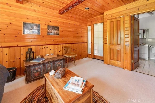 115 Lagunita Ln, Big Bear Lake, CA 92315 - office area with carpet, wooden ceiling, and wood walls