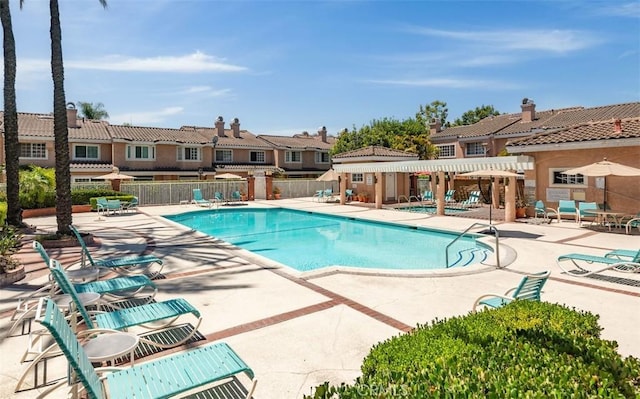 12152 Napoli Dr, Cerritos, CA 90703 - community pool with a patio, a residential view, and a pergola