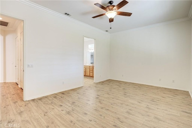 1740 Las Colinas Rd, Beaumont, CA 92223 - spare room featuring light wood-style flooring, crown molding, and a ceiling fan