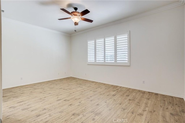 1740 Las Colinas Rd, Beaumont, CA 92223 - spare room with light wood-style floors, ornamental molding, and ceiling fan