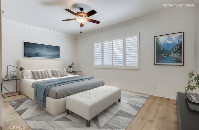 1740 Las Colinas Rd, Beaumont, CA 92223 - bedroom featuring ornamental molding, light wood-style floors, and ceiling fan