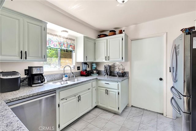 10000 8th Ave, Hesperia, CA 92345 - kitchen with stainless steel appliances, light marble finish flooring, white cabinets, and light stone countertops