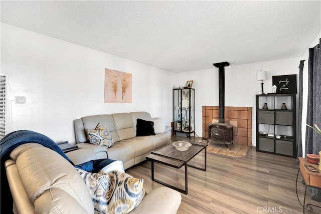 10000 8th Ave, Hesperia, CA 92345 - living area featuring a wood stove and light wood finished floors