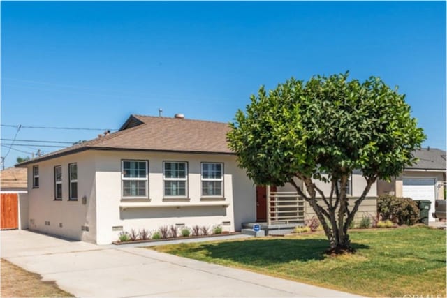13203 Lakewood Blvd, Downey, CA 90242 - ranch-style home with stucco siding, a front lawn, crawl space, and concrete driveway