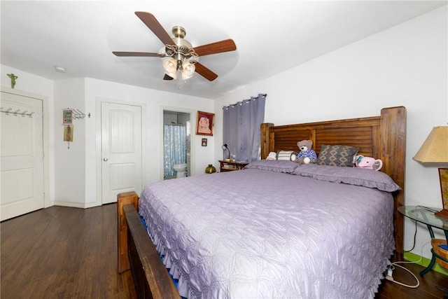 795 E 42nd Pl, Los Angeles, CA 90011 - bedroom featuring wood finished floors, ceiling fan, and connected bathroom