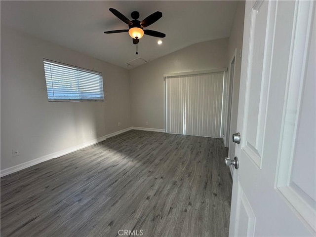 350 E 223rd St, Carson, CA 90745 - empty room featuring wood finished floors, lofted ceiling, and ceiling fan