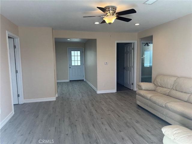 350 E 223rd St, Carson, CA 90745 - living area featuring a ceiling fan, wood finished floors, and recessed lighting
