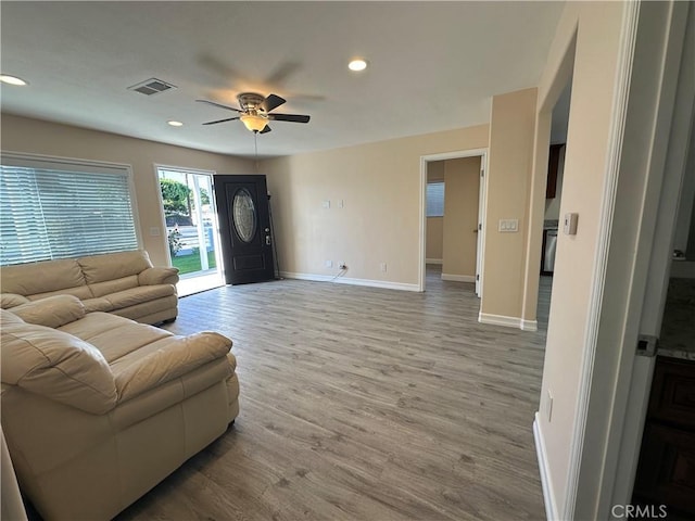 350 E 223rd St, Carson, CA 90745 - living room featuring wood finished floors, ceiling fan, and recessed lighting