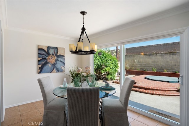 6152 Anthony Ave, Garden Grove, CA 92845 - dining area with a chandelier, tile patterned flooring, and ornamental molding