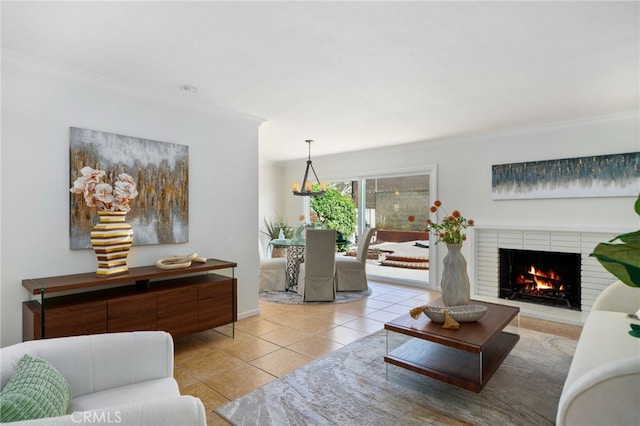 6152 Anthony Ave, Garden Grove, CA 92845 - tiled living area featuring ornamental molding and a fireplace