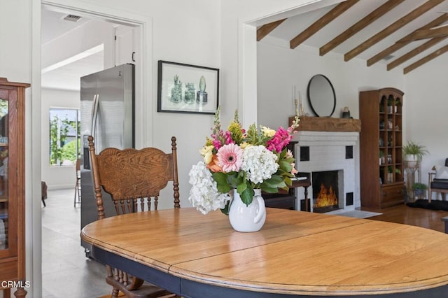995 S La Luna Ave, Ojai, CA 93023 - dining room with a fireplace with flush hearth