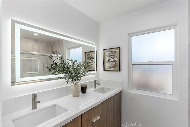 22608 Crespi St, Woodland Hills, CA 91364 - bathroom with healthy amount of natural light, double vanity, and a shower