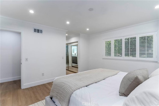 22608 Crespi St, Woodland Hills, CA 91364 - bedroom featuring ornamental molding, wood finished floors, recessed lighting, and a closet