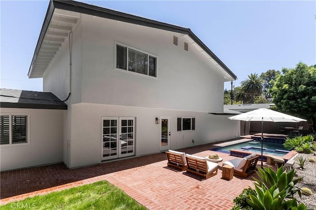 22608 Crespi St, Woodland Hills, CA 91364 - back of property featuring a patio, a pool with connected hot tub, french doors, and stucco siding