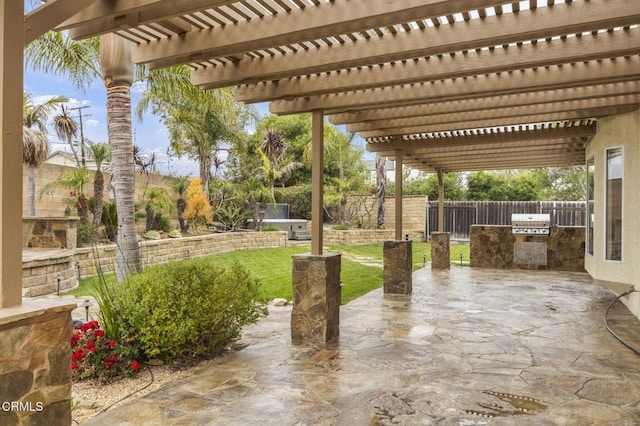 1531 Daphne Ave, Ventura, CA 93004 - fenced backyard featuring an outdoor kitchen, a patio, and a pergola