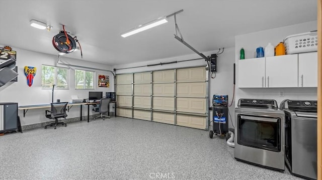 1052 Golden Rain St, Upland, CA 91786 - garage featuring separate washer and dryer and an office area