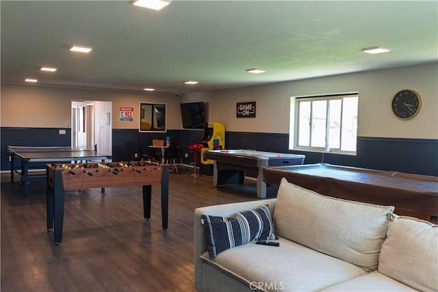 348 Clubhouse Dr, Santa Maria, CA 93455 - game room featuring wainscoting, wood finished floors, recessed lighting, and billiards