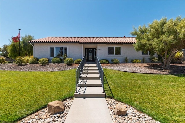 348 Clubhouse Dr, Santa Maria, CA 93455 - view of front facade featuring a front lawn, stucco siding, and a tiled roof