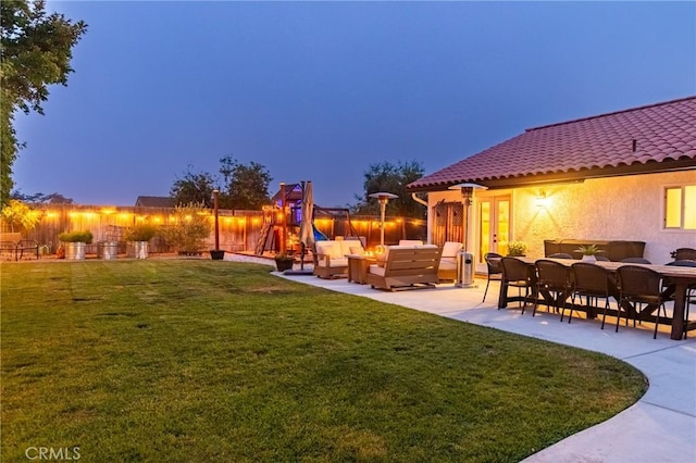 348 Clubhouse Dr, Santa Maria, CA 93455 - view of yard with a playground, an outdoor living space, and a patio